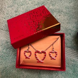 candy cane heart necklace & earrings set, silver